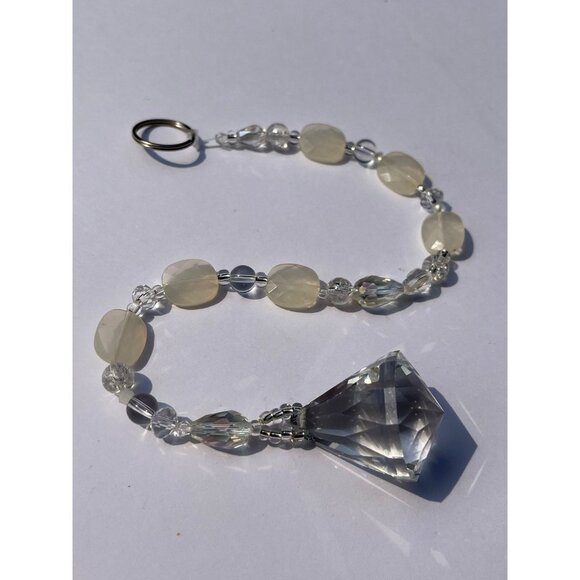 Beaded Suncatcher - White Clear - Crystal Triangle Prism - Hanging Decor - Picture 5 of 12